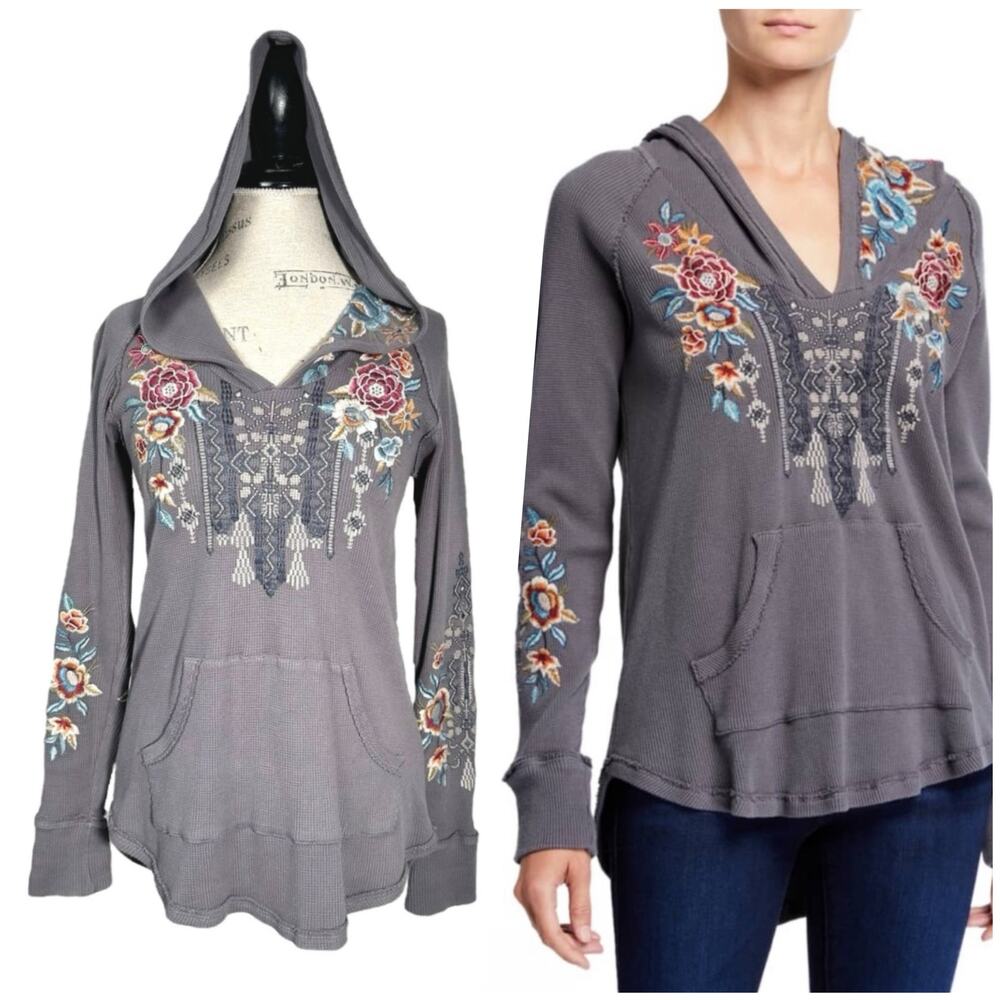 Johnny Was | Women | Eleni Floral Embroidered Thermal Waffle-Knit Hoodie | Sz XS